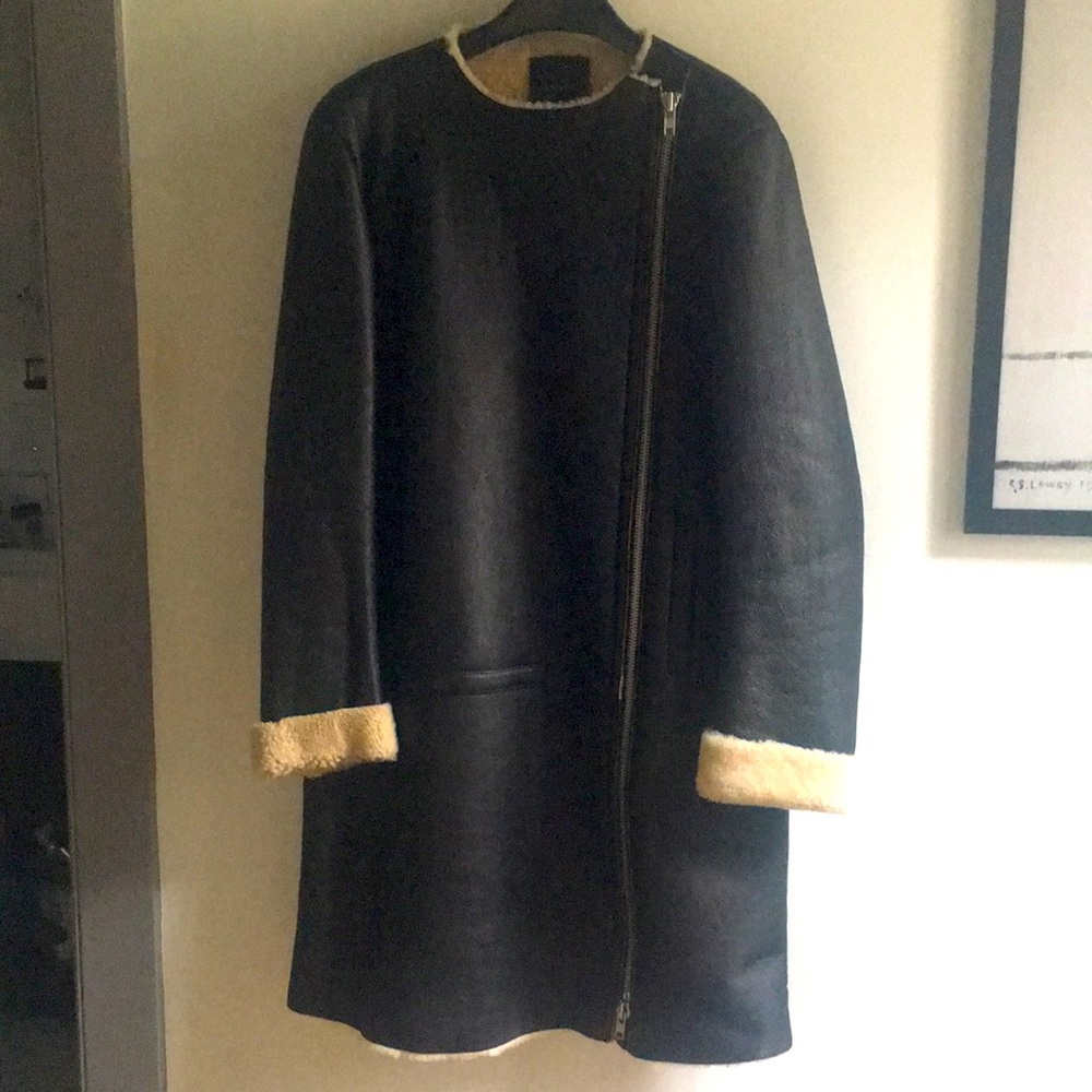 THEORY Shearling Coat. Like new. Size L, but runs small. Not bulky but very warm